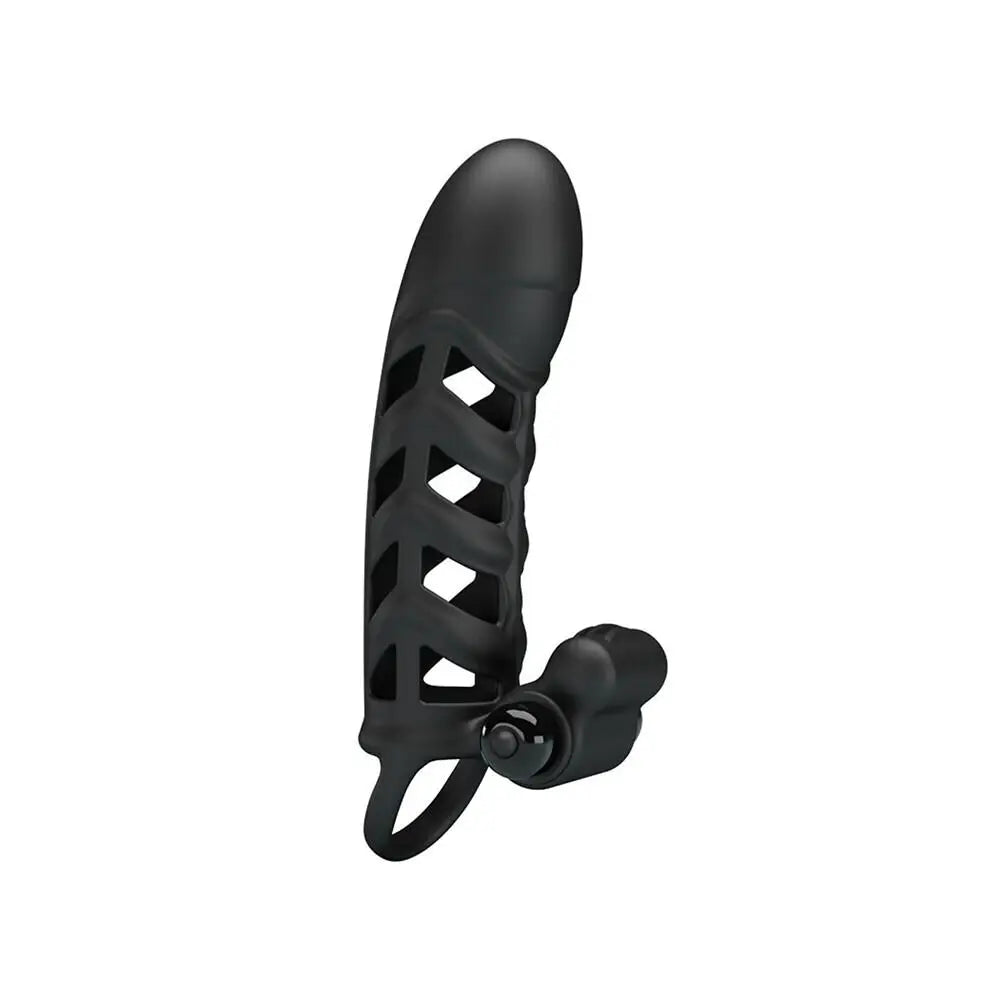 6.5 inch silicone black multi speed vibrating penis sleeve - peaches and screams