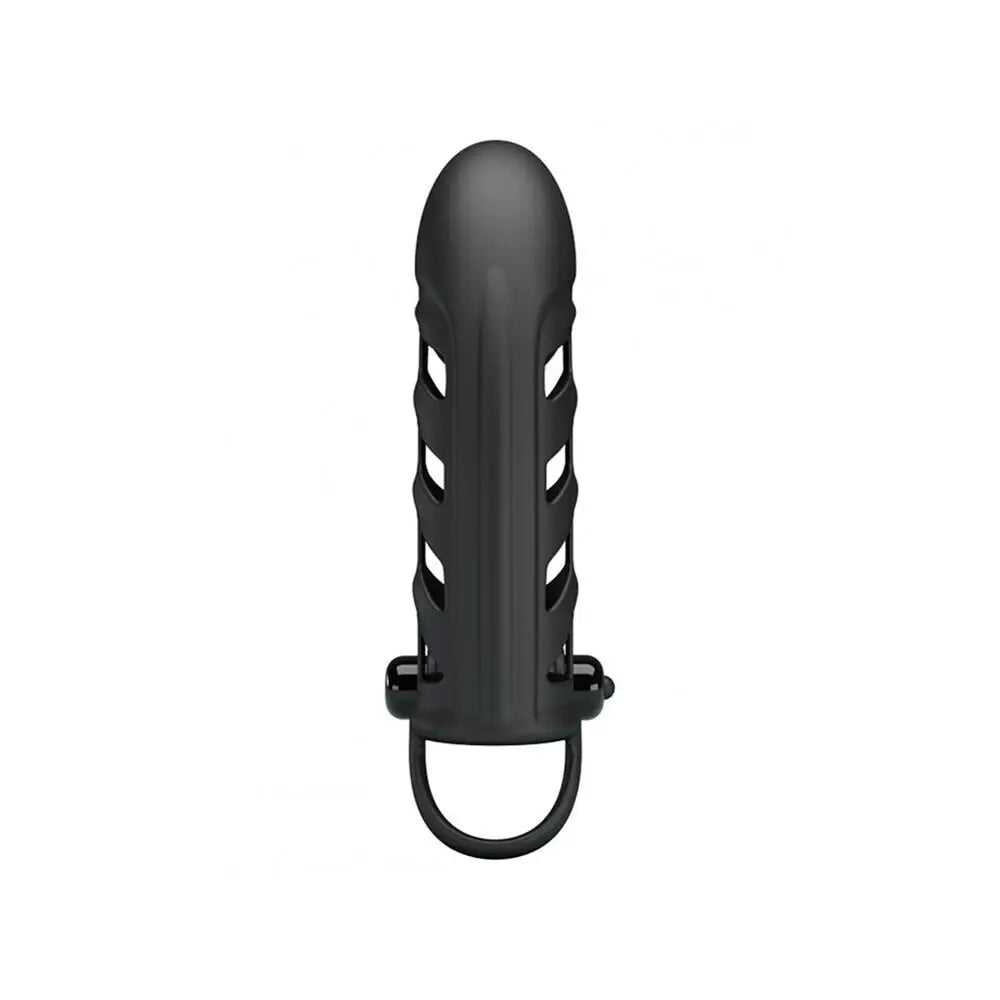 6.5 inch silicone black multi speed vibrating penis sleeve - peaches and screams