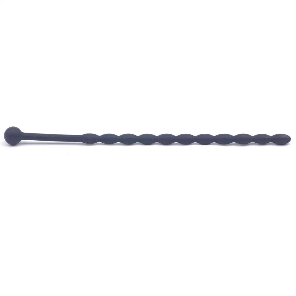 6 inch black silicone beaded penis sound plug for men - peaches and screams