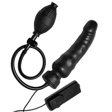 7.75-inch Master Series Black Vibrating Inflatable Penis Dildo - Peaches and Screams