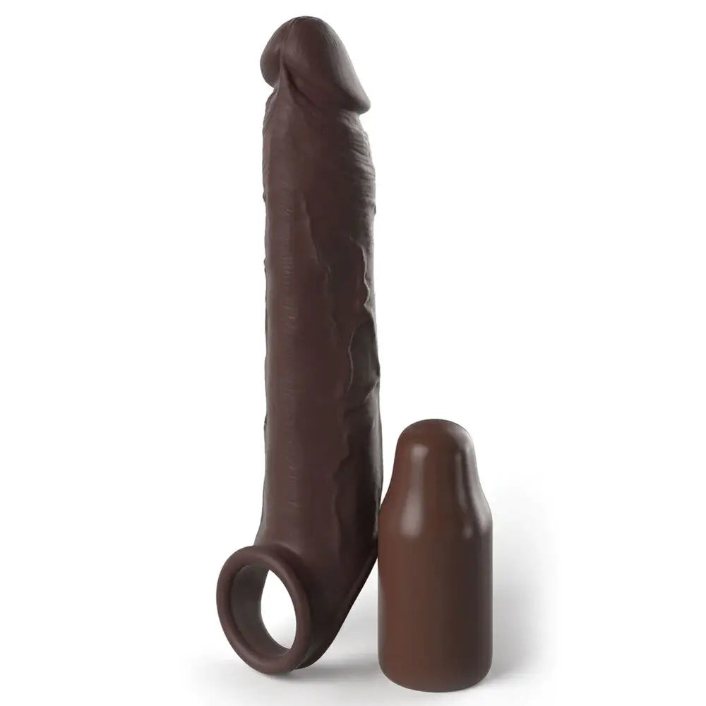 7 - inch Silicone Flesh Brown Penis Extender With Strap - Peaches and Screams