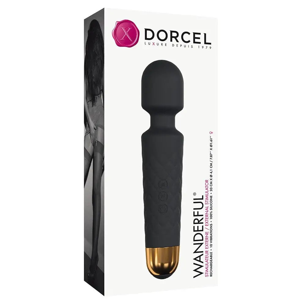 8-inch Dorcel Silicone Black Rechargeable Massage Wand - Peaches and Screams