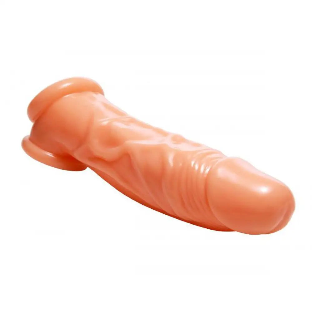 8 inch realistic nude penis sleeve and ball stretcher - peaches and screams