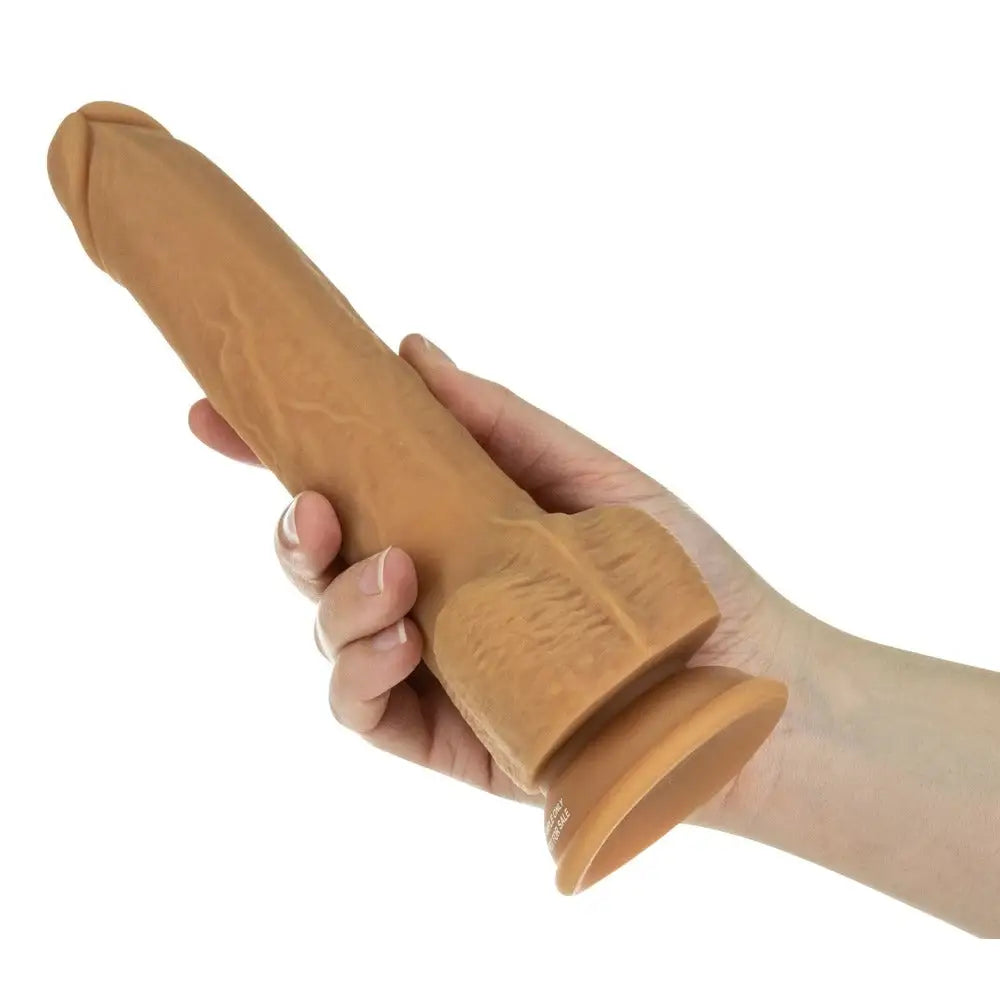 9 inch silicone flesh brown large realistic vibrating dildo - peaches and screams