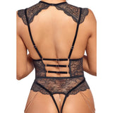 Abierta fina open lace body crotchless lingerie in black - peaches and screams