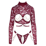 Abierta fina open red lace body lingerie one piece - peaches and screams