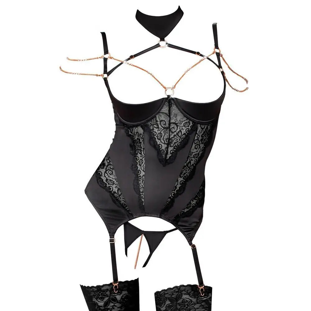 Abierta Fina Sexy Stretchy Open Basque Set With Chains - 75b/s - Peaches and Screams