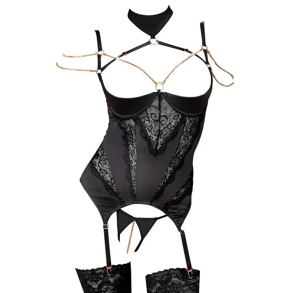 Abierta fina stretchy open basque set with chains - 75b/s - peaches and screams