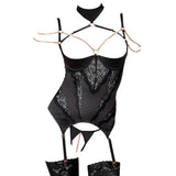 Abierta fina stretchy open basque set with chains - 75b/s - peaches and screams