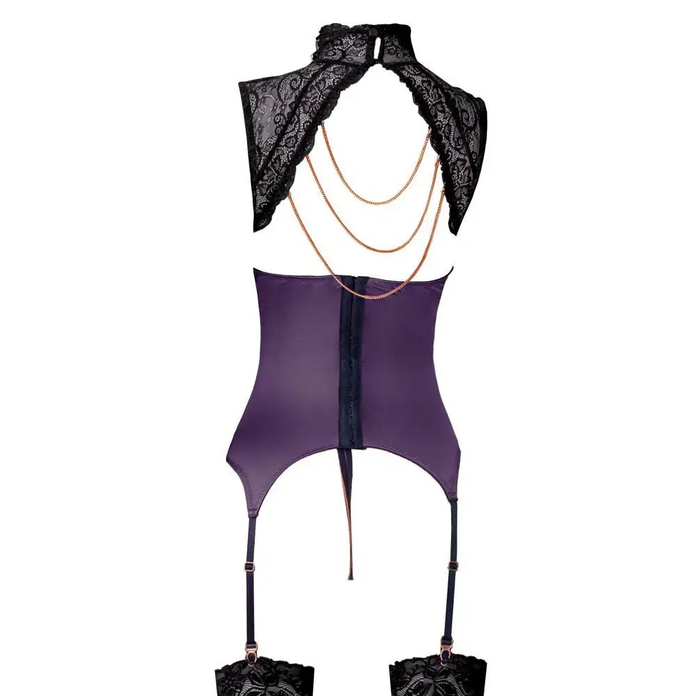 Abierta fina stretchy purple basque and crotchless chain set - medium - peaches and screams