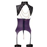 Abierta fina stretchy purple basque and crotchless chain set - medium - peaches and screams