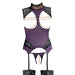 Abierta Fina Stretchy Purple Basque And Crotchless Set Chains - Small - Peaches and Screams