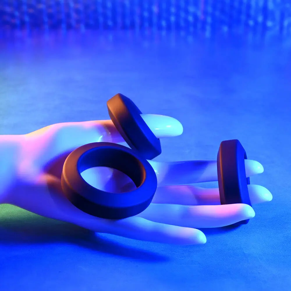 Adam And Eve Stretchy Silicone Black Cock Ring Set - Peaches and Screams
