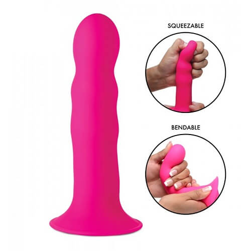 Adrien lastic cushioned core suction cup silicone dildo 5 inch - strap on dildos peaches and screams