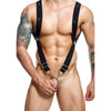 Black bondage elastic straight back harness with steel ring - peaches and screams