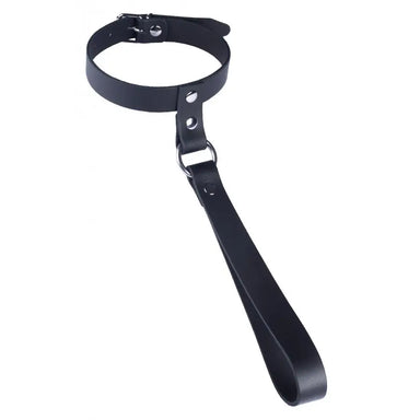 Black Bondage Leather Collar with Short Leash and Buckles - Peaches and Screams