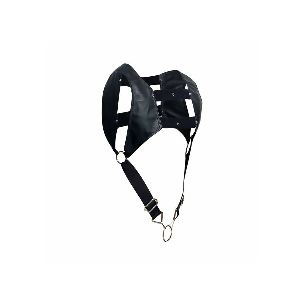 Black bondage leather crop top harness with cock ring - peaches and screams
