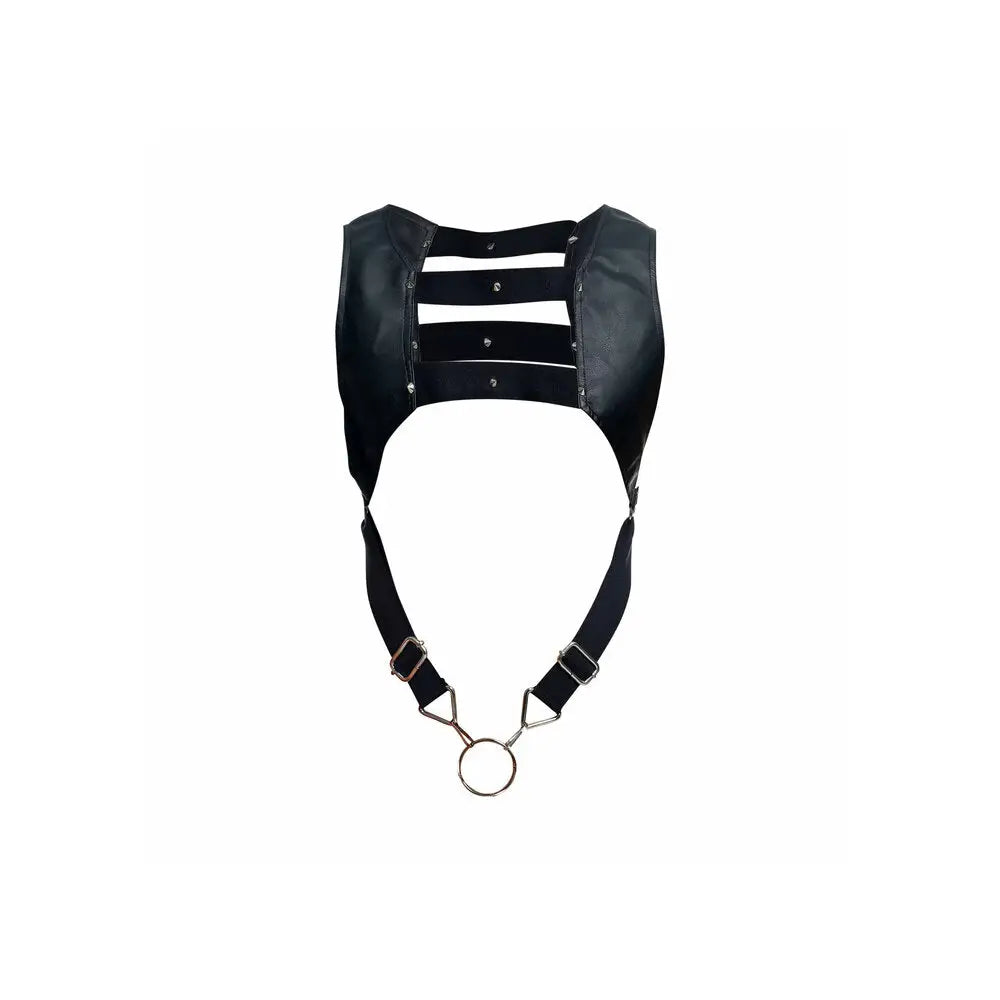 Black bondage leather crop top harness with cock ring - peaches and screams