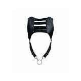 Black bondage leather crop top harness with cock ring - peaches and screams