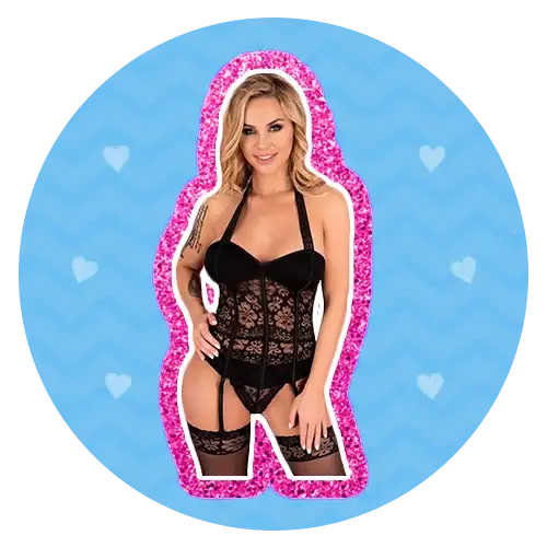 Black lace corset with matching garter belt and stockings