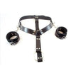 Black latex adjustable collar harness with wrist restraints - small - peaches and screams