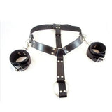 Black latex adjustable collar harness with wrist restraints - small - peaches and screams