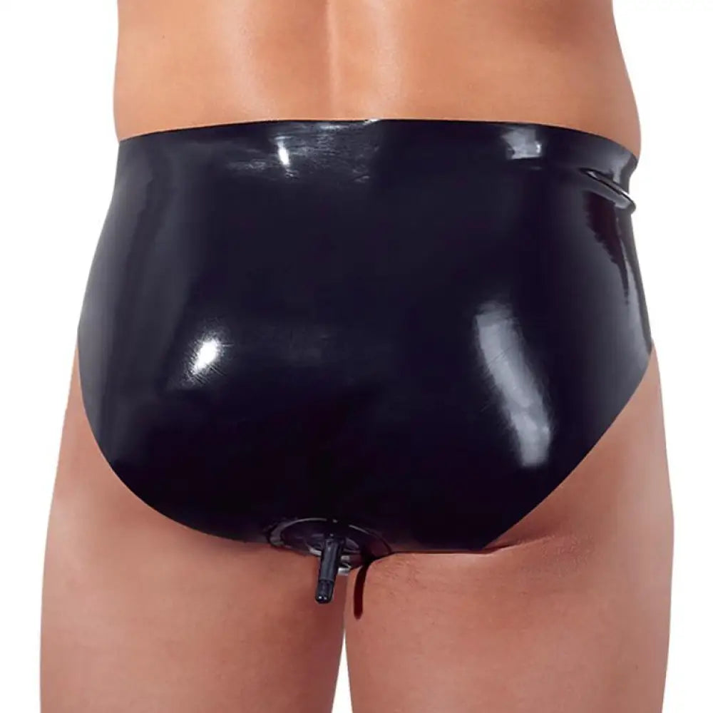 Black Latex Briefs with Inflatable Anal Butt Plug for Men - Medium - Peaches and Screams