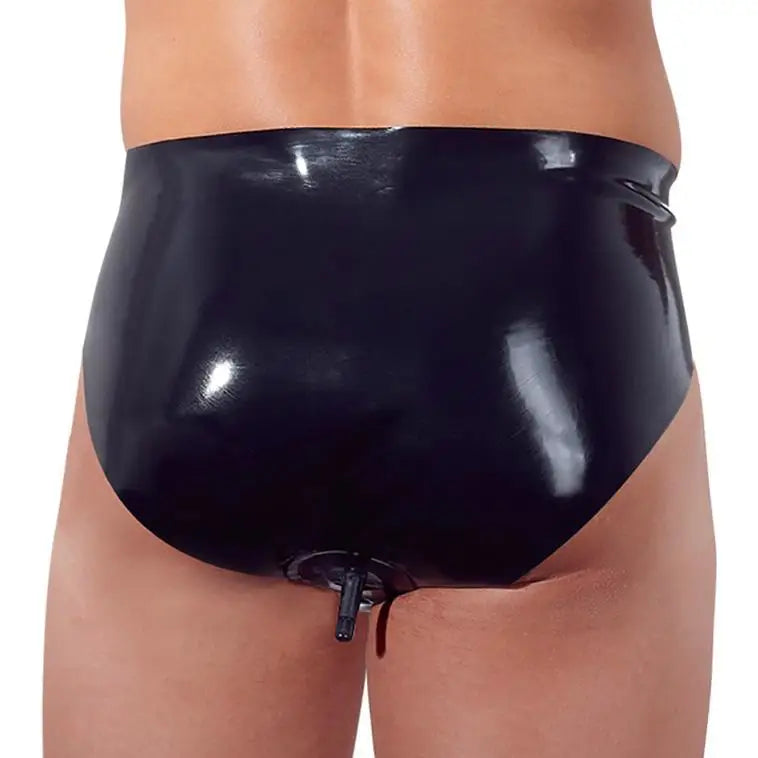 Black Latex Briefs With Inflatable Anal Butt Plug For Men - Medium Peaches and Screams