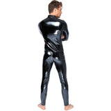 Black level wet look stretchy vinyl jumpsuit with zip - small - peaches and screams