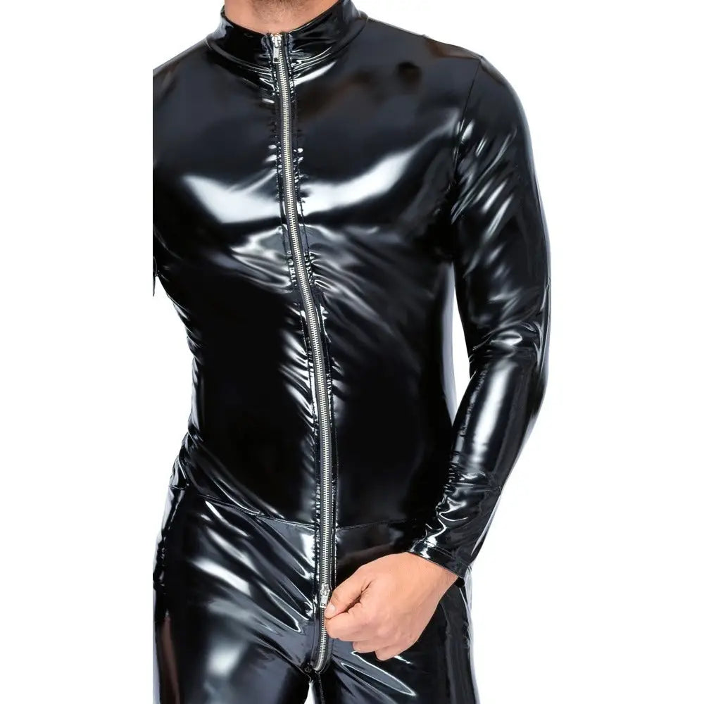 Black level wet look stretchy vinyl jumpsuit with zip - xxl - peaches and screams