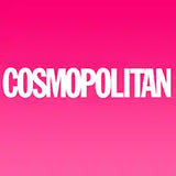 Bold white text spelling ’COSMOPOLITAN’ on a bright pink background.