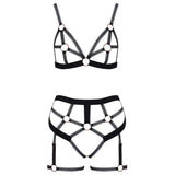 Bondage strappy bra set with matching thong - x large - peaches and screams