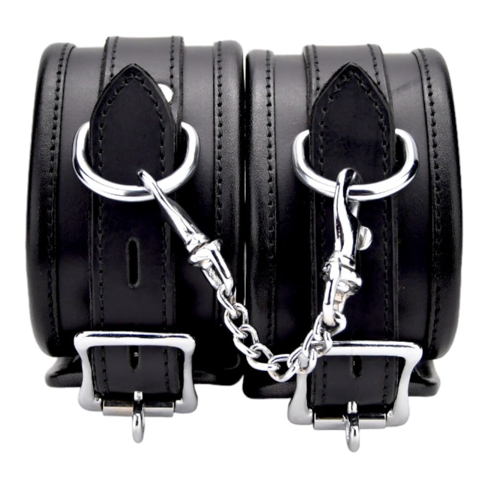 Bound leather ankle restraints - bondage restraints peaches and screams