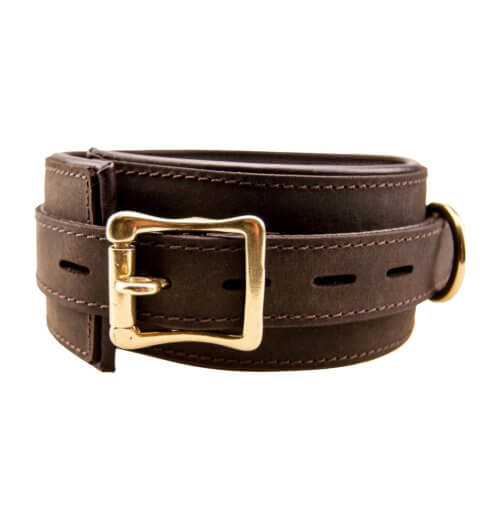Bound nubuck leather collar - bondage collars peaches and screams