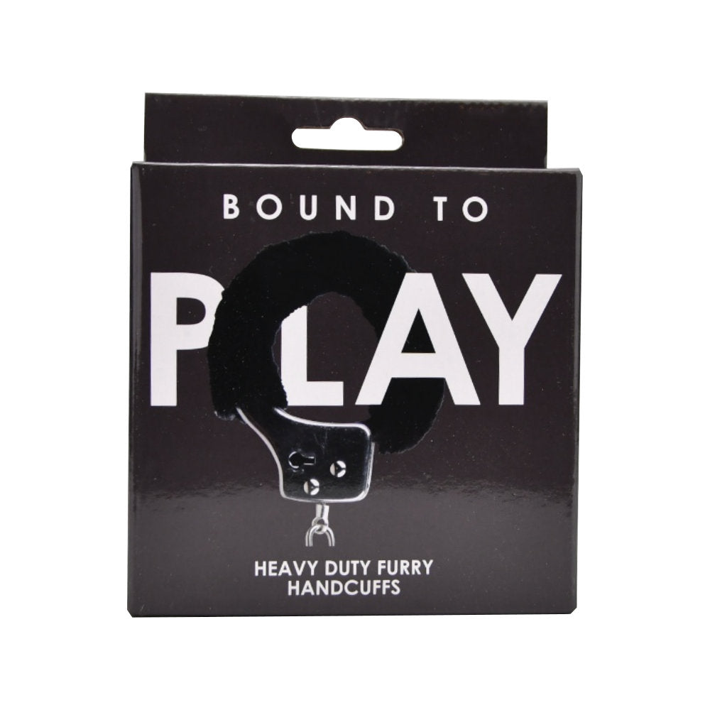 Bound to play. Heavy duty furry handcuffs black - bondage restraints peaches and screams