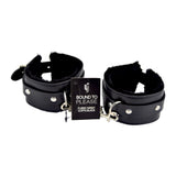 Bound to please furry plush wrist cuffs black - bondage restraints peaches and screams