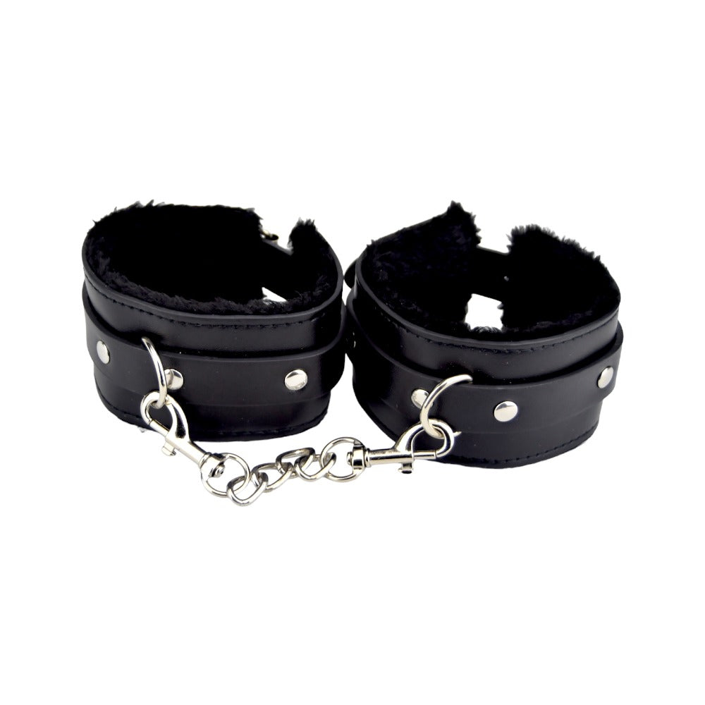 Bound to please furry wrist cuffs black - bondage restraints peaches and screams