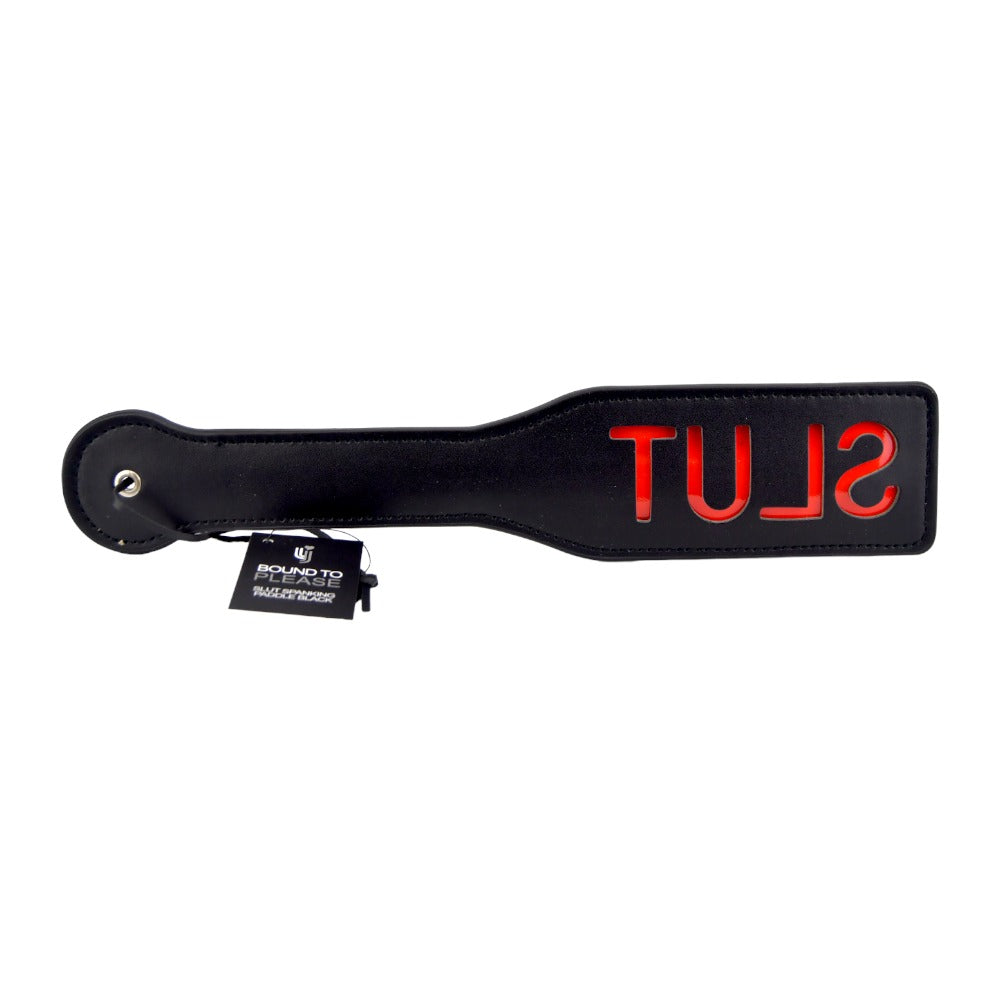 Bound to please slut spanking paddle black - spanking paddles and floggers peaches and screams