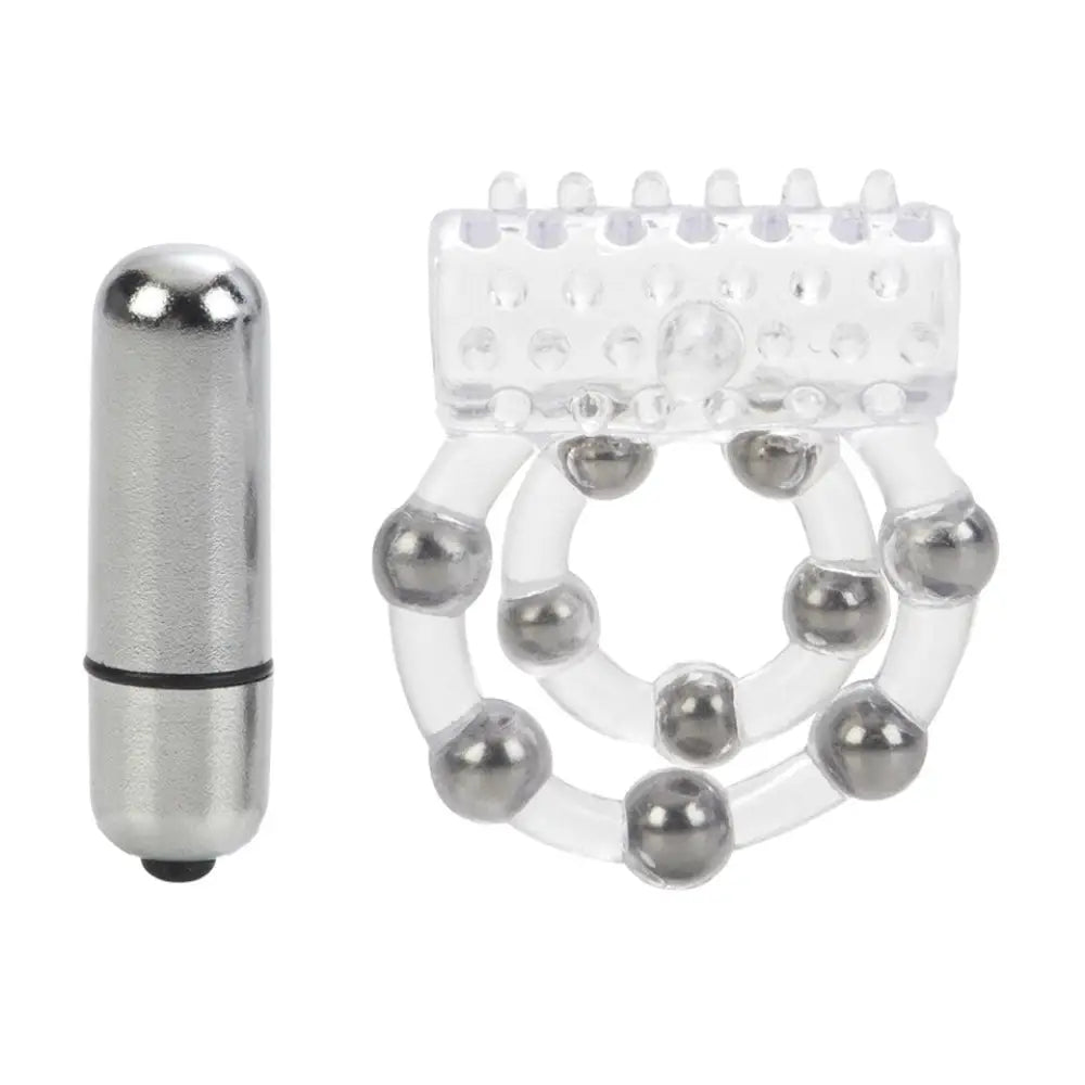 California exotic clear jelly vibrating ring with stroker beads - peaches and screams