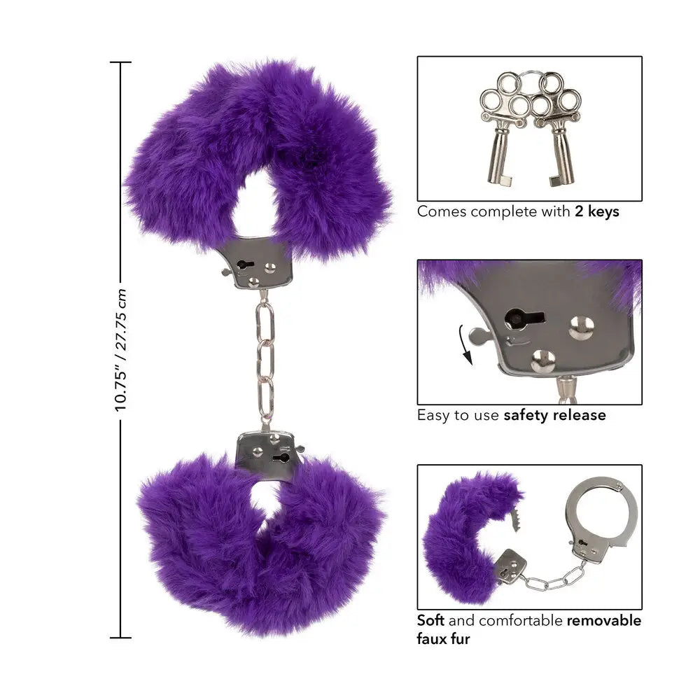 California exotic purple ultra fluffy furry metal cuffs - peaches and screams