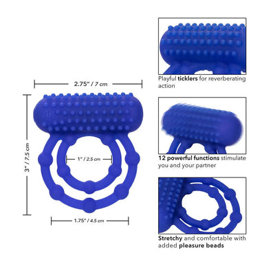 California Exotic Silicone Blue Stretchy Rechargeable Cock Ring - Peaches and Screams