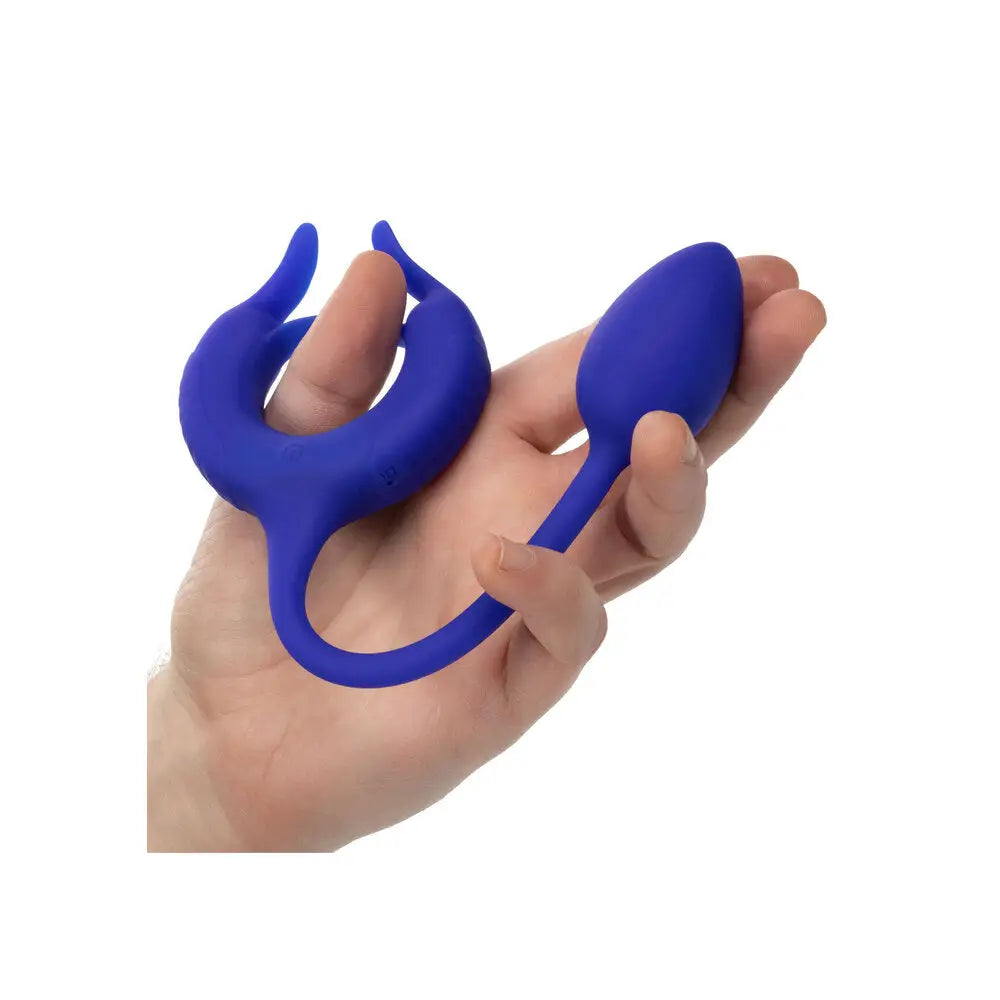California Exotic Silicone Blue Weighted Cock Ring And Egg - Peaches and Screams
