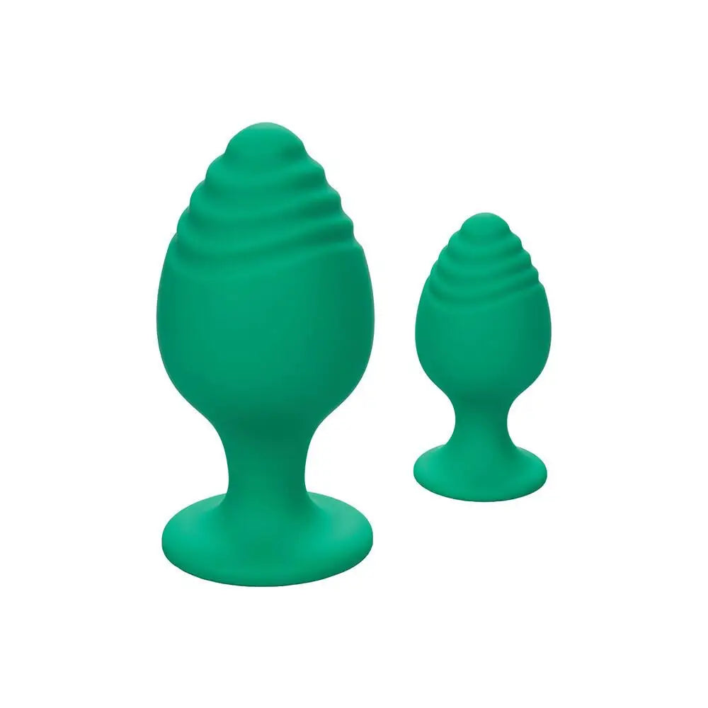 California exotic silicone green suction cup butt plug set - peaches and screams