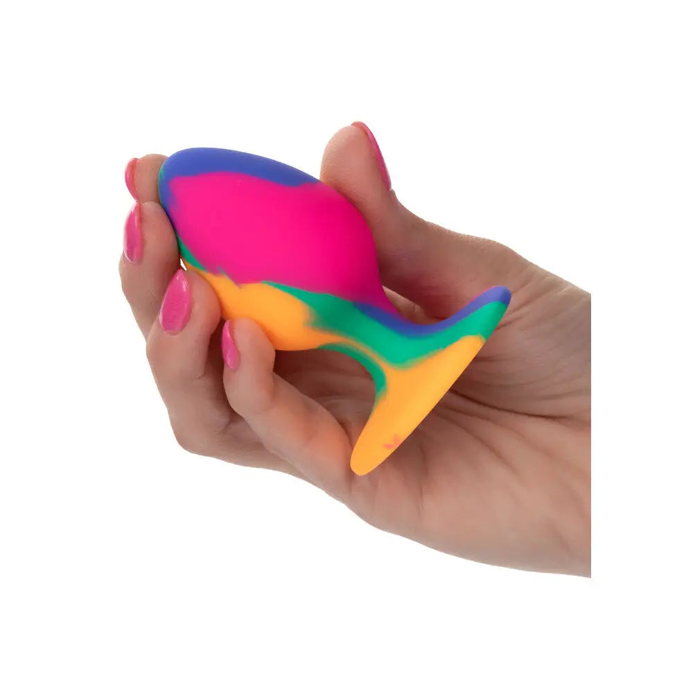 California exotic silicone medium 3 inch tie dye butt plug - peaches and screams