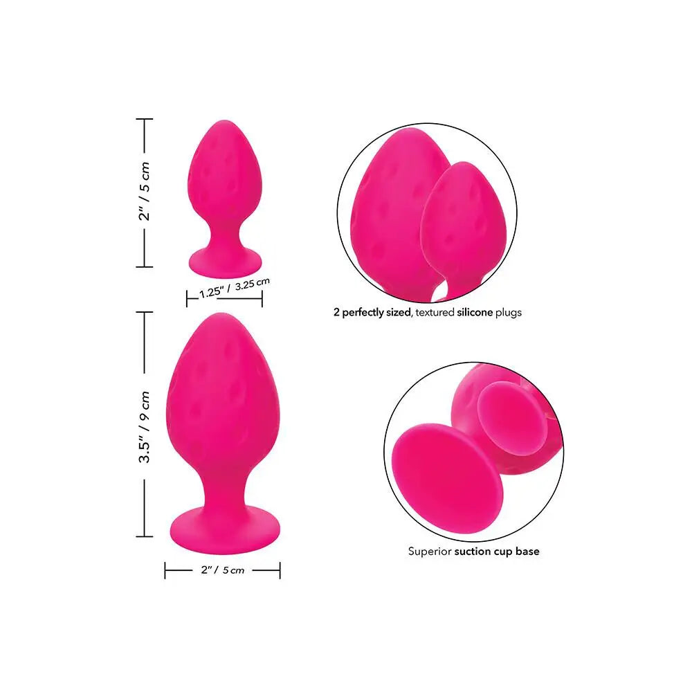 California exotic silicone pink butt plug suction cup set - peaches and screams