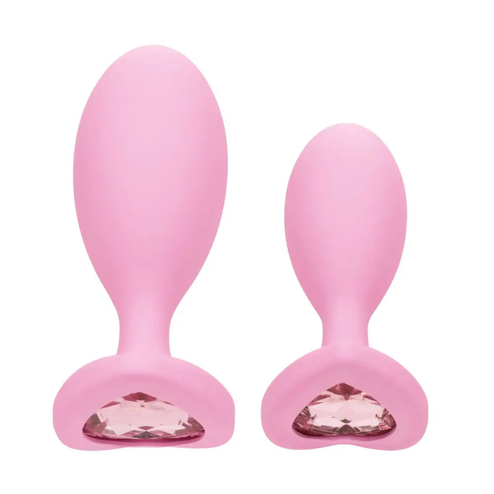 California exotic silicone pink crystal booty duo butt plugs - peaches and screams