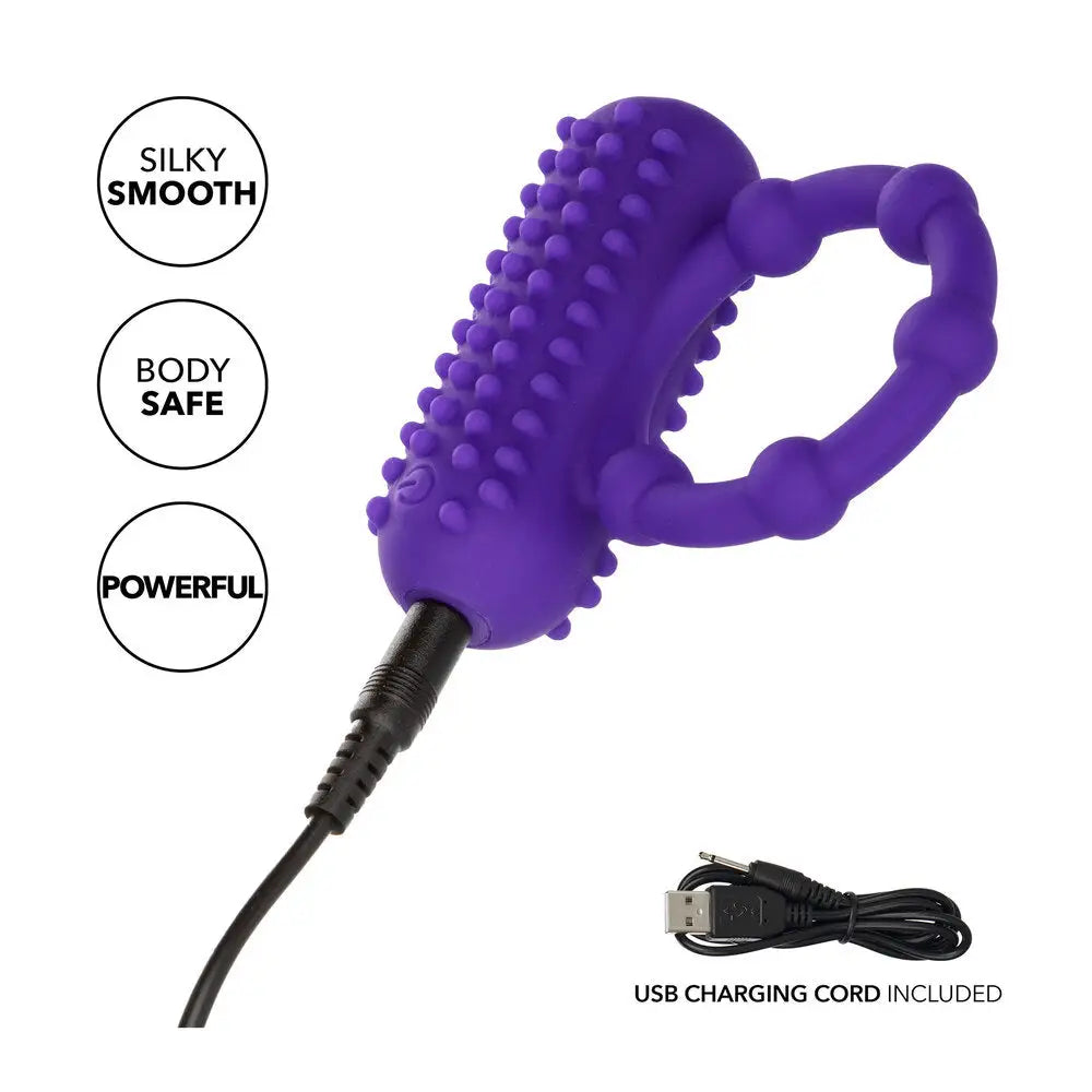 California exotic silicone purple rechargeable beaded ring - peaches and screams