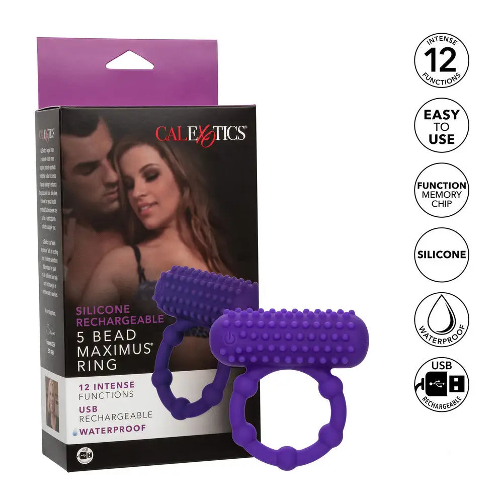 California exotic silicone purple rechargeable beaded ring - peaches and screams