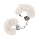 California exotic white ultra fluffy metal furry cuffs - peaches and screams