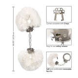 California exotic white ultra fluffy metal furry cuffs - peaches and screams